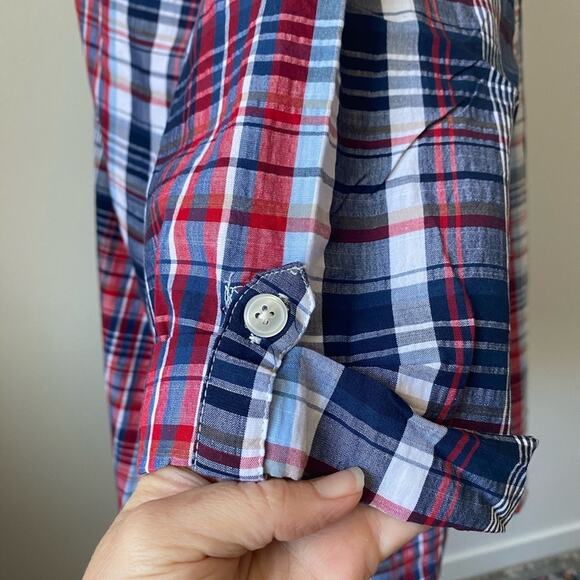 Catherines NWT Country Ranch Patriotic Pleated Plaid Oversized Comfy Blouse 1X - Picture 4 of 7